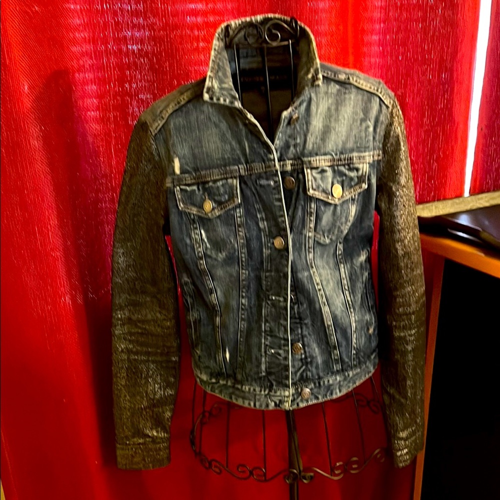 Express Denim Jacket with Metallic Black Sleeves